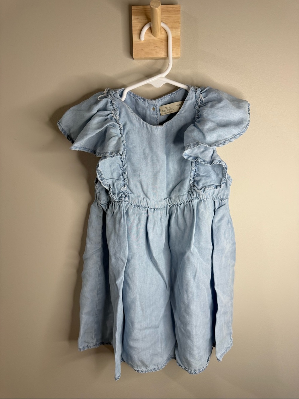 Zara Pale Blue Ruffle-Sleeve Casual Dress